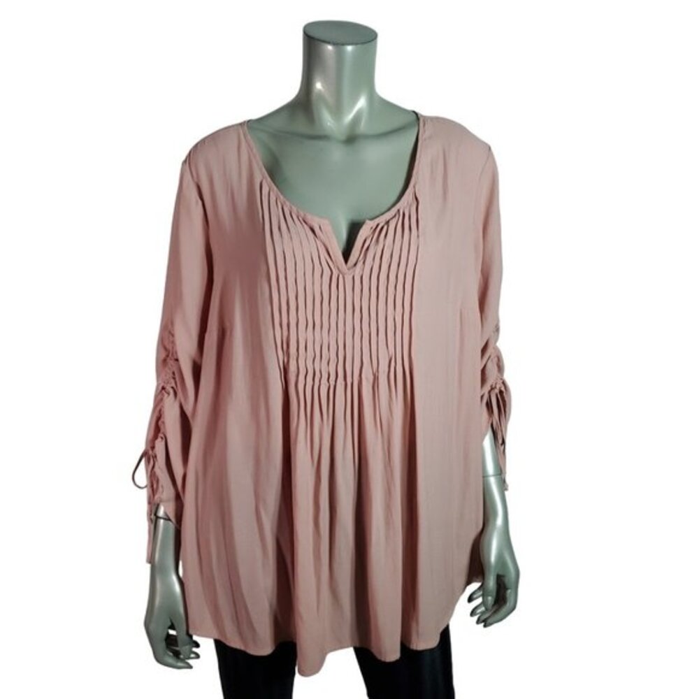 Torrid Top Plus Size 1X‎ Pleated High Low Ruched Sleeve Casual Pullover Pink